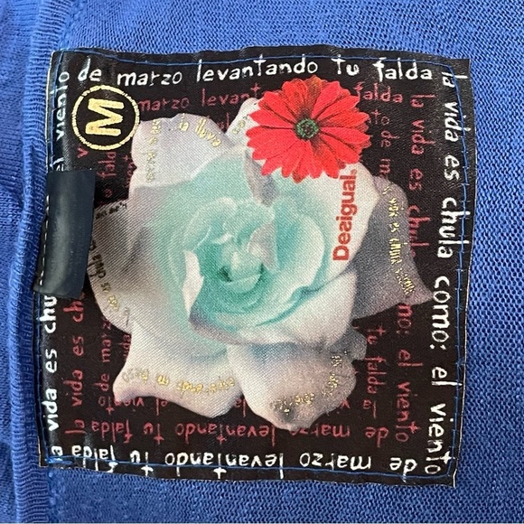 Desigual | White Blue Floral Mixed Media Short Sleeve Top - Picture 8 of 11